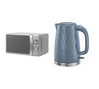 Russell Hobbs RHMM701S 17 Litre 700 W Silver Solo Manual Microwave & 26053 Cordless Electric Kettle - Contemporary Honeycomb Design with Fast Boil an