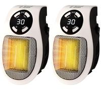 Russell Hobbs RHPH2001 500W Ceramic Plug Heater, Adjustable thermostat, 12 Hour Timer & LED Display, 2 Fan Speeds, 2 Year Guarantee, White (Pack of 2)