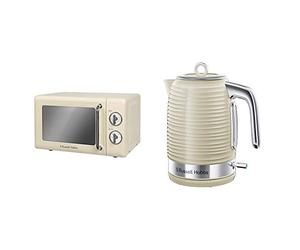 Russell Hobbs RHRETMM705C 17L Retro Manual 700w Solo Microwave Cream & 24364 Inspire Electric Kettle, 1.7 Litre Cordless Hot Water Dispenser with 1 Cup 45 Second Fast Boil, Cream, 3000 W