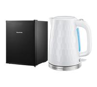 Russell Hobbs RHTTF67B 66 Litre Reversible Doors Table Top Mini Fridge, Black & Honeycomb Electric 1.7L Cordless Kettle (Fast Boil 3KW, White premium plastic,