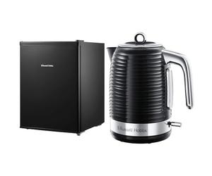 Russell Hobbs RHTTF67B 66 Litre Reversible Doors Table Top Mini Fridge, Black & Inspire Electric 1.7L Cordless Kettle (Fast Boil 3KW, Black premium textured plastic