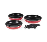 Russell Hobbs Riviera 3-Piece Frying Pan Set - 20, 24, and 28 cm Non-Stick Smart Clip Cooking Pans, Clip-On Soft-Touch Handle, Stackable, Oven Safe, Induction Suitable, PFAS-Free, Non-Toxic, Red/Black