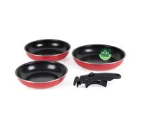 Russell Hobbs Riviera 3-Piece Frying Pan Set - 20, 24, and 28 cm Non-Stick Smart Clip Cooking Pans, Clip-On Soft-Touch Handle, Stackable, Oven Safe, Induction Suitable, PFAS-Free, Non-Toxic, Red/Black