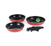 Russell Hobbs Riviera 3-Piece Frying Pan Set - 20, 24, and 28 cm Non-Stick Smart Clip Cooking Pans, Clip-On Soft-Touch Handle, Stackable, Oven Safe, Induction Suitable, PFAS-Free, Non-Toxic, Red/Black
