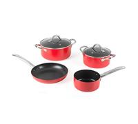 Russell Hobbs Riviera 4-Piece Cookware Set - 24 cm Frying Pan, 16 cm Saucepan, 20/24 cm Stockpots, Ceramic Non-Stick Coating, PFAS-Free, Pressed Aluminium, Oven Safe, Induction, Pancake, Soups, Stews