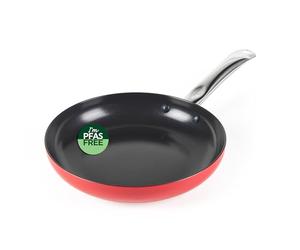 Russell Hobbs Riviera Frying Pan 24 Cm, PFAS-Free Ceramic Non-Stick | Pressed Aluminium Body, Fast Even Heat, Induction Hob Compatible, Oven Safe Up To 220C, Red Exterior, Black Interior