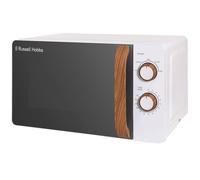 Russell Hobbs RHMM713 17 L 700 W Scandi Compact White Manual Microwave with 5 Power Levels, Wood Effect Handle & Dials, Timer, Defrost Setting, Easy Clean