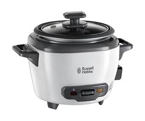 Russell Hobbs Small Rice Cooker, 3 portions of Rice (0.4 L), 600 grams at a time, Automatic Warming Function, Stainless Steel/White, Non-Stick Coating, Steam Exhaust, 200 Watt, 22.2 x 16.8 x 17.2 cm