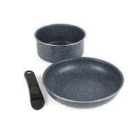 Russell Hobbs Smart Clip 2-Piece Pan Set - Xylan Plus Non-Stick Coating, Nightfall Stone Starter Set, 24 cm Frying Pan & 18 cm Saucepan, Removable Clip-On Handle, Stackable Design, PFOA-Free