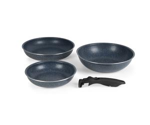 Russell Hobbs Smart Clip 3-Pc Pan Set - 22 & 2x 26cm, Removable Clip-On Handle