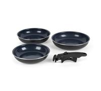 Russell Hobbs Smart Clip 3-Piece Pan Set - Xylan Plus Non-Stick Coating, Nightfall Stone, 20, 24 and 28 cm Frying Pan, Removable Clip-On Handle, Stackable, PFOA-Free, Omelette, Pancake, Oven Safe