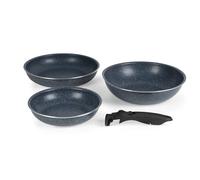 Russell Hobbs Smart Clip 3-Piece Pan Set - Xylan Plus Non-Stick Coating, Nightfall Stone, 22/26 cm Frying Pan, 26 cm Stir-Fry Pan, Removable Clip-On Handle, Stackable, PFOA-Free, Omelette, Pancake