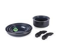 Russell Hobbs RH03321EU7 Smart Clip Pot and Pan Set - 8 Piece Ceramic Non-Stick Frying Pans & Saucepans with 2 Detachable Handles, Stackable Design, PFAS-Free, Induction Oven Safe, Marine, Navy Blue