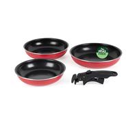 Russell Hobbs Riviera 3-Piece Frying Pan Set - 20, 24, and 28 cm Non-Stick Smart Clip Cooking Pans, Clip-On Soft-Touch Handle, Stackable, Oven Safe, Induction Suitable, PFAS-Free, Non-Toxic, Red/Black