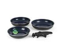 Russell Hobbs Smart Clip Frying Pan Set 3 Piece 20/24/28 Cm | Xylan Plus Non-Stick Coating, Removable Clip-On Handle, Stackable Design, Nightfall Stone Finish, PFOA-Free