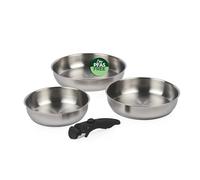 Russell Hobbs 3-Piece Frying Pan Set - 20/24/28 cm Stainless Steel Cooking Pans, Detachable Clip-On Handle, Stackable, Compact, PFAS-/PFOA-Free, Oven Safe up to 200 ºC, Satin Finish, Space-Saving