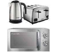 RUSSELL HOBBS Solo Microwave, Jug Kettle & 4-Slice Toaster Bundle - Silver Brushed