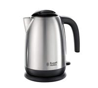 Russell Hobbs Stainless Steel & Black Electric 1.7L Cordless Kettle with black handle (Fast Boil 3KW, Removable washable anti-scale filter, Pull off
