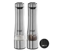 Russell Hobbs Stainless Steel Electric Salt & Pepper Mill Set with adjustable ceramic grinder heads for fine or coarse grinding, Battery operated,