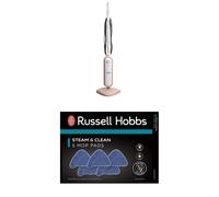 Russell Hobbs Steam & Clean Upright Steam Mop in Blush Pink, 1.4kW 380ml Water Tank, 8m Cord RHSM1001BP-G + Replacement Steam Mop Pads for RHSM1001-G