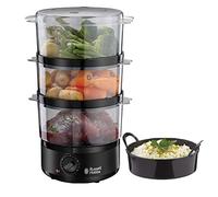 Russell Hobbs steamer has 7 litre capacity and with the three containers made of BPA free plastic, 50 min timer with automatic shutdown, 26530-56, Black