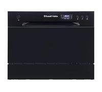 Russell Hobbs Table Top Dishwasher Compact Mini with 6 Place Settings, LED Display, Button Control, 6 Programmes, Portable & Efficient, 24hr Timer, Rinse & Eco Mode in Black, RH6TTDW0D1B