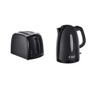 Russell Hobbs Textures 2-Slice Toaster 21641 - Black and Russell Hobbs Textures Plastic Kettle 21271, 1.7 L, 3000 W - Black