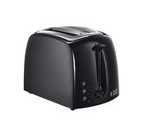 Russell Hobbs Textures 2 Slice Toaster (Extra Wide Slots, 6 Browning levels, Frozen, cancel & reheat function with indicator lights, Removable crumb tray, 850W, Black matt & high gloss finish) 21641