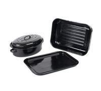 Russell Hobbs Vitreous Enamel Deep Roaster, Baking Tray and Self Basting Roaster with Lid, Black