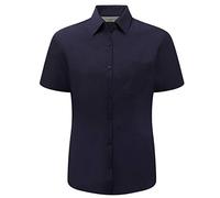 Russell Ladies Poplin Shirt French Navy M: Single-Button Collar, Easy Care Fabric, V-Pocket