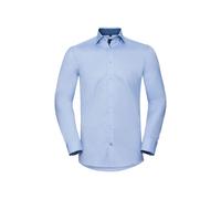 (15in, Light Blue/Mid Blue/Bright Navy) Russell Mens Contrast Herringbone Stitch Tailored Long-Sleeved Formal Shirt