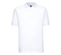 Russell Ripple Collar Polo Shirt, Short Sleeve, White, Size M, Reinforced Seams