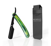 Russell's Shave Club® Professional Straight Edge Cut Throat Razor - Travel Pouch Included (Green wooden handle)