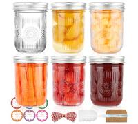 RusseryPek 480ml/16oz Glass Mason Jars with Airtight Lids and Bands, 6 Pack | Wide Mouth, Embossed Glass Jars for Preserving, Pickling, Overnight Oats, Meal Prep, Jam, Wedding Favors & Decor