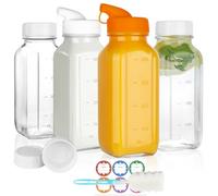 RusseryPek 500ml Glass Milk Bottles with Lids, 4 Pack Glass Juice Bottles | Reusable Glass Water Bottles, Square Drinking Jars with Capacity Mark & Pour Spout for Milk, Coffee, Smoothies