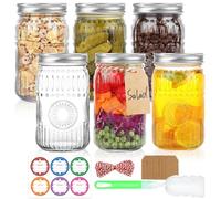 RusseryPek 6 Pack 32oz Wide Mouth Mason Jars, 1L Glass Mason Jars with Airtight Lids and Bands for Preserving, Pickling, Fermenting, Food Storage, Meal Prep