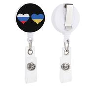 Russia and Ukraine Flags Heart Cute Badge Holder Retractable Clip ID Card Name Tag Badge Reels for Work