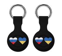 Russia And Ukraine Flags Heart Trendy GPS Cases Holder with Key Chain Ring Portable Protective Covers Compatible with Airtag