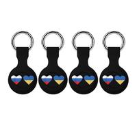 Russia And Ukraine Flags Heart Trendy GPS Cases Holder with Key Chain Ring Portable Protective Covers Compatible with Airtag