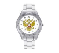 Russia Coat of Arms Russian Flag Men's Business Watch Fashion Stainless Steel Wristwatches Custom Easy Read Watches for Women