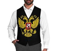Russia Coat Of Arms Russian Flag Men's Suit Vest Formal Dress Waistcoat Vest Casual Business Vests for Suit Or Tuxedo 2XL