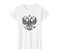 Russia Double Head Eagle Russian Weapons Symbol Value Graphic T-Shirt, Women, White, S