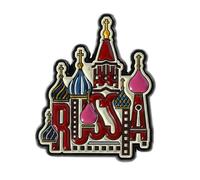 Russia Enamel Pin 2.5cm x 3cm, Moscow Cathedral And Kremlin Style Souvenir Lapel Badge With Colourful Onion Dome Design, Black Outline Metal Finish, Travel Gift Pin