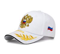 Russia Flag Baseball Cap Coat of Arms Imperial Two Headed Eagle Embroidered Sun Hat Unisex Sport Cap White