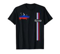 Russia Flag & Map, Minimalist Russia Pride Graphic Value Graphic T-Shirt, Men, Black, M