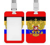 Russia Flag Printed Badge Holder with Lanyard Plastic Name ID Card Cases Work Tag