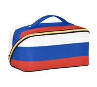 Russia Flag Russian Federation National Blue Red Cosmetics Bag for Women with Compartments & Handle