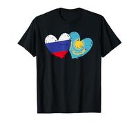 Russia Kazakhstan Flag Heart Kazakh Russian Friendship T-Shirt