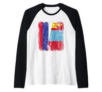 Russia Mongolia Half Flag Russian Mongolian Jersey Raglan Baseball Tee