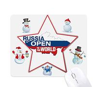 Russia Open To The World Flag Map Christmas Snowman Family Star Mouse Pad
